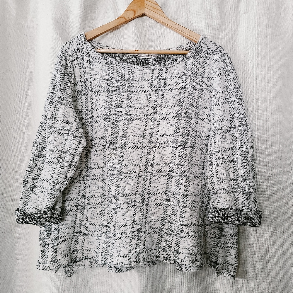 Boxy Heathered Grey Plaid Sweater